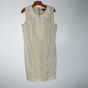 Brooks Brothers 100% Linen Beige Knee Length Dress Old Money Classic 12